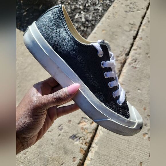 Converse Jack Purcell Black Leather Cap toe Low Cut Sneakers Size 6.5 Womens - Picture 2 of 8